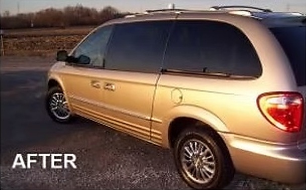After: a gold Chrysler Town & Country repaired by Fenton's Custom & Collision